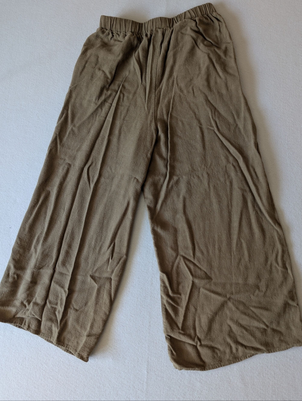 Linen Blend Green Gaucho Capri Cropped Wide Leg Pants High Rise Size S Beach Eco image 6